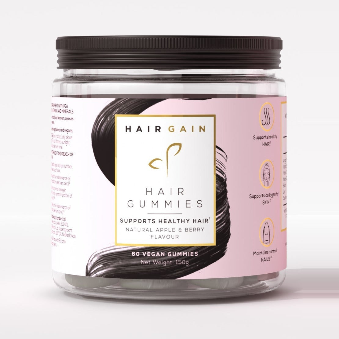 Hair Gain Hair Gummies jar, 60 vegan apple and berry gummies