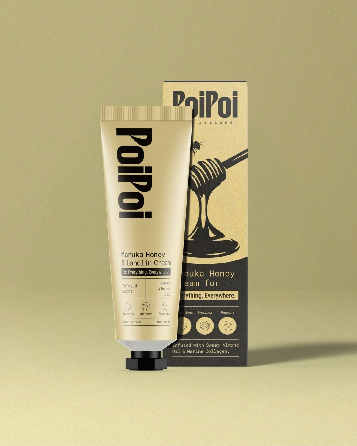 PoiPoi Manuka Honey & Lanolin Cream 100g tube beside its box
