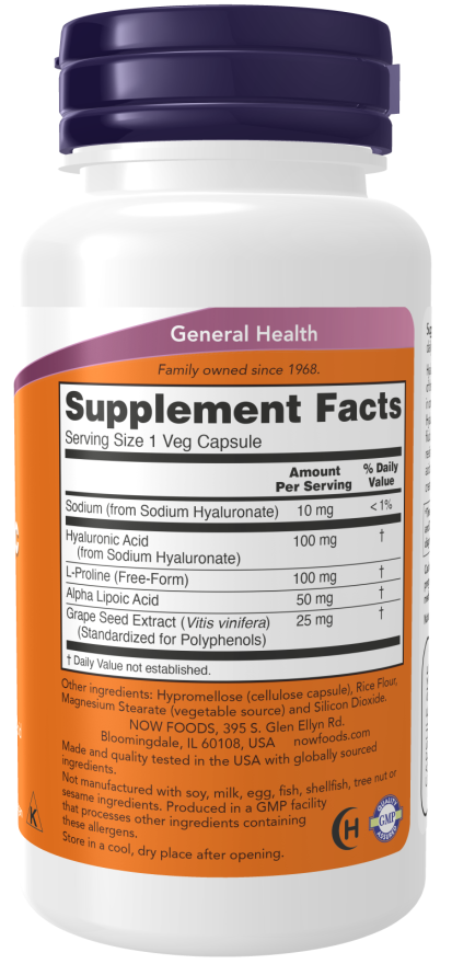 Image of Hyaluronic Acid, Double Strength 100 mg 60caps supplement facts