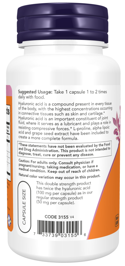 Image of Hyaluronic Acid, Double Strength 100 mg 60caps suggested usage