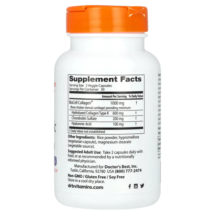Image of Hyaluronic Acid with Chondroitin Sulfate (100mg) 60caps supplement facts