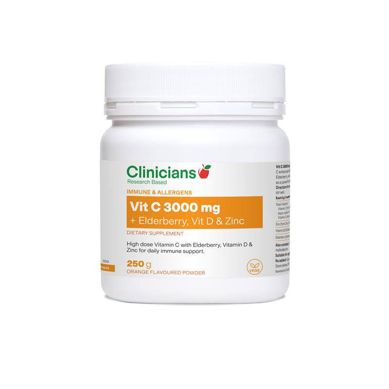Vitamin C 3000mg + Elderberry, Vitamin D & Zinc Powder 250g | Clinicians-Clinicians-Matakana Pharmacy