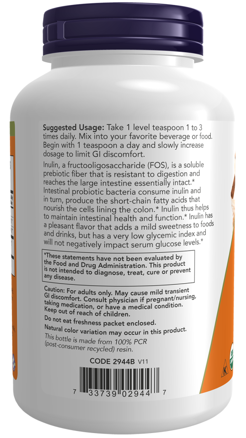 Image of Inulin Prebiotic FOS powder USDA Organic 227g suggested usage