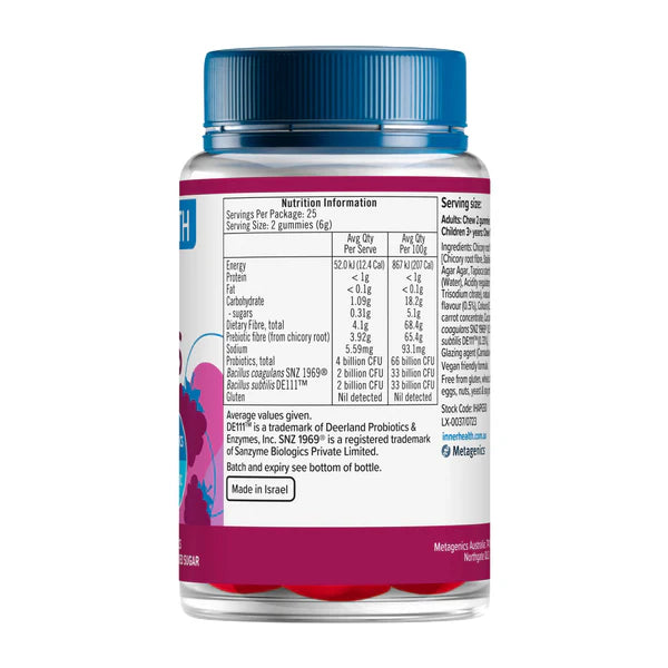 Image of Inner Health 3-in-1 Probiotic Gummies 50s nutritional information