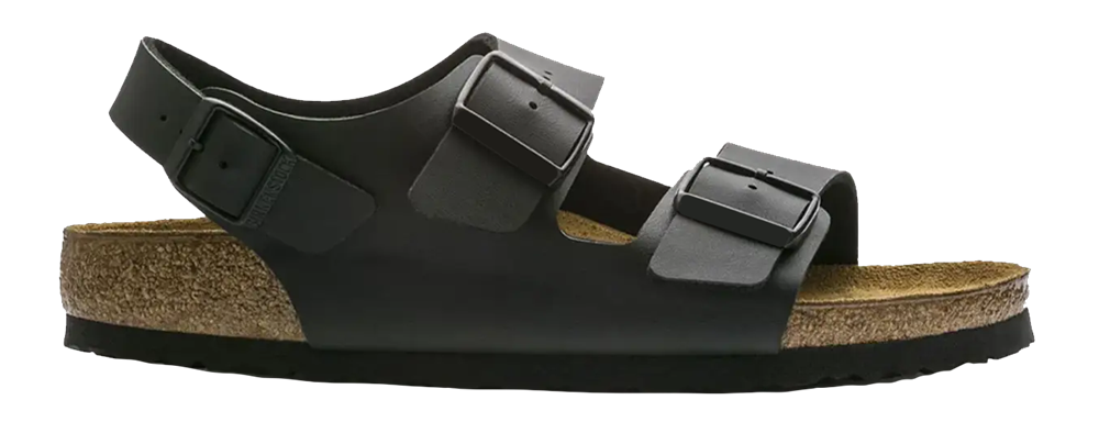 Black sandal with cork sole on a white background