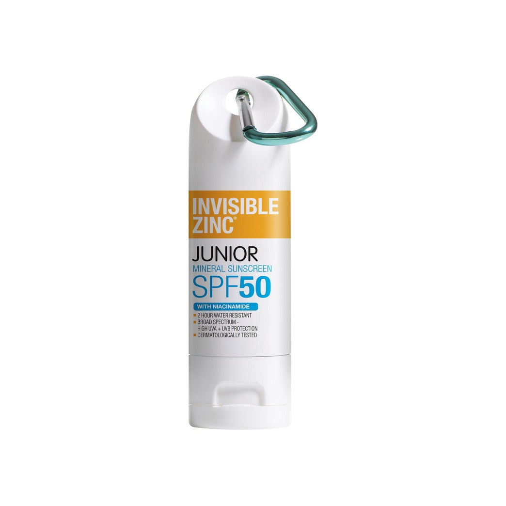 Invisible Zinc Junior SPF50 60g tube with carabiner clip