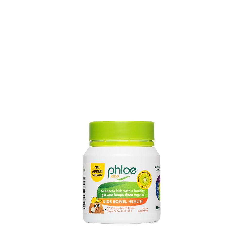 Phloe Kids Bowel Health 50 chewable tablet bottle, new packaging