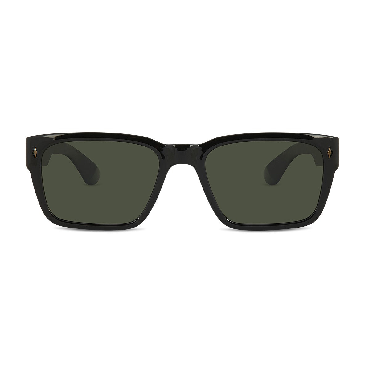 Wollumbin Kirra men's sunglasses, black frame with green polarised lens, front