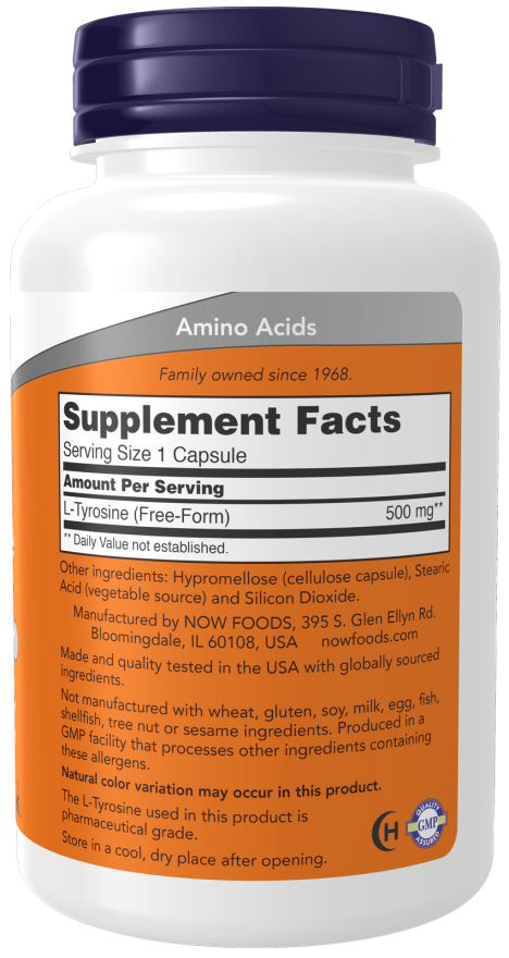 Image of L-Tyrosine 500mg 120caps supplement facts