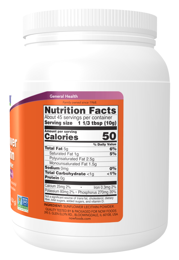 Image of Sunflower Lecithin Pure Powder NON-GMO 454g nutritional facts