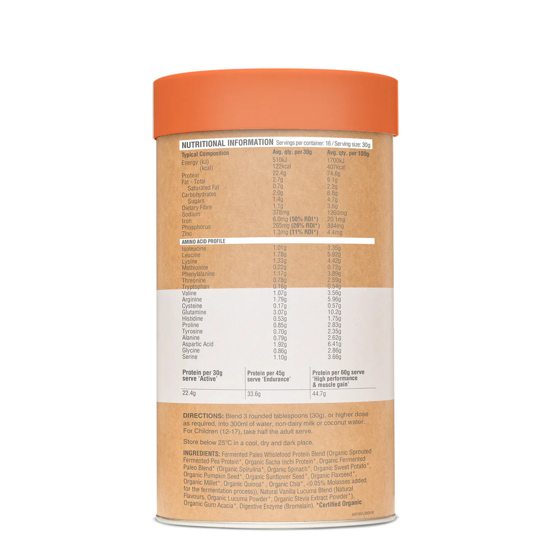 Image of Raw Protein Paleo Fermented Vanilla Lucuma nutritional information