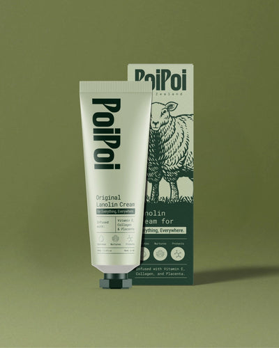 PoiPoi Lanolin Cream 100g tube beside its printed box