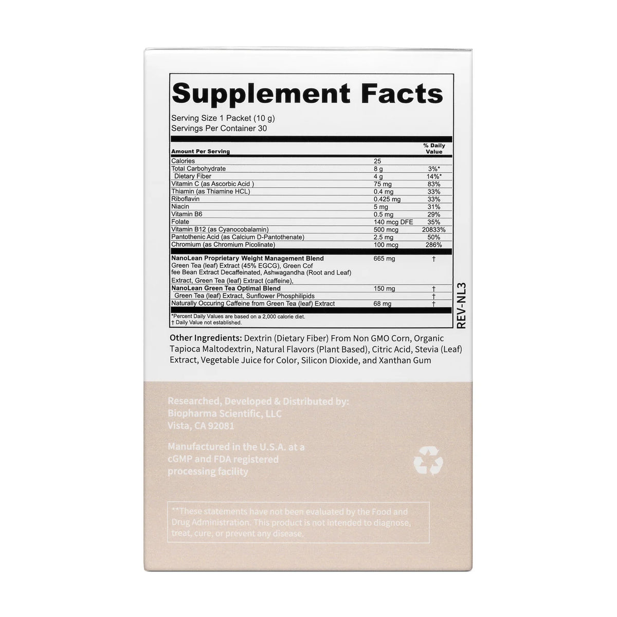 Image of Nanolean Powder 300g supplement facts