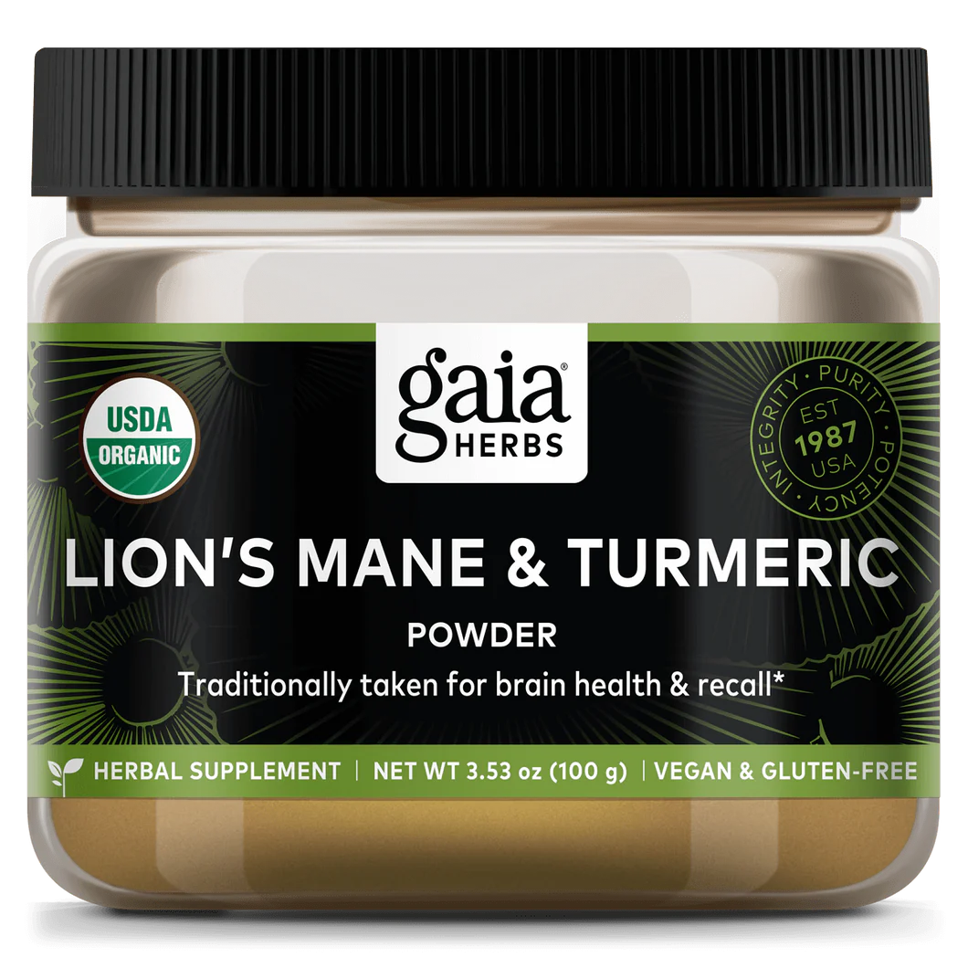 Gaia Herbs Lion's Mane & Turmeric Powder, front of pack