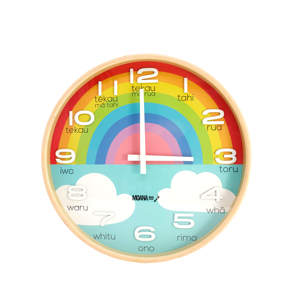 Te Reo Maori Clock 35cm Rainbow-Matakana Pharmacy