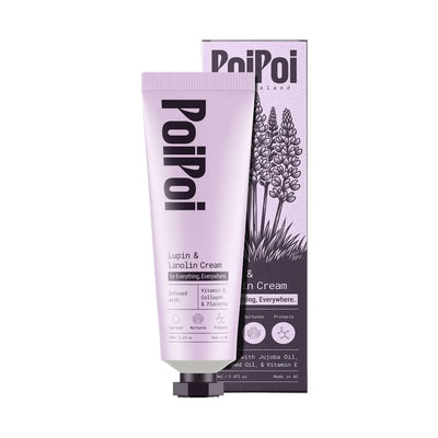 PoiPoi Lupin & Lanolin Cream 100g tube beside its printed box