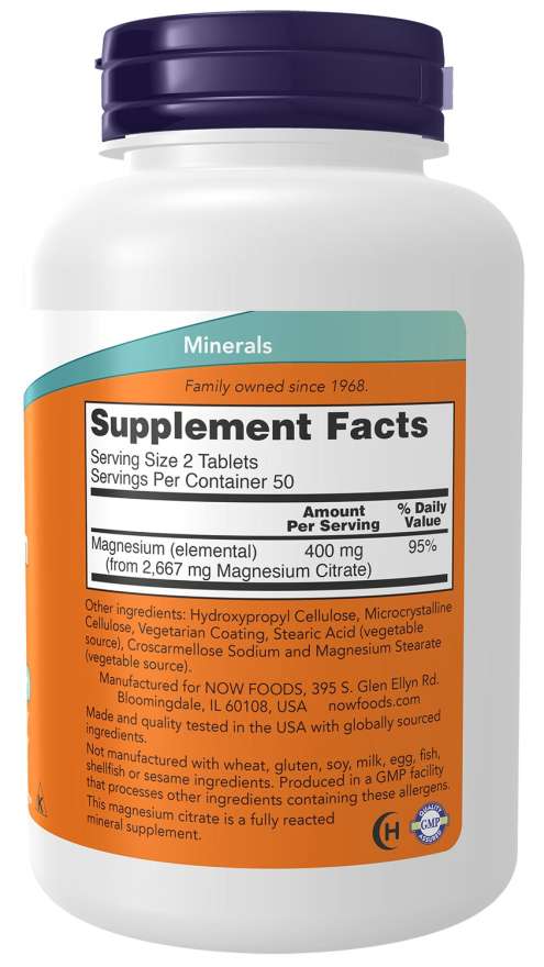 Image of Magnesium Citrate 200mg 100tabs supplement facts