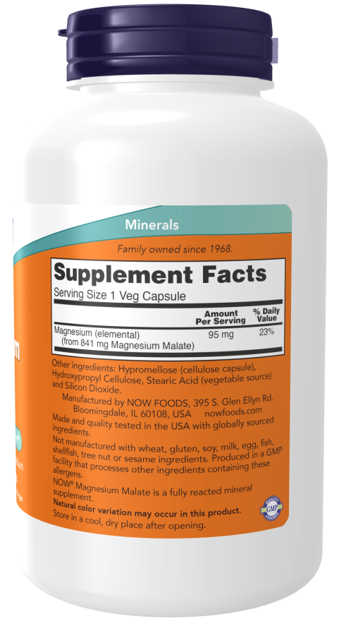 Image of Magnesium Malate Caps 180vcaps supplement facts