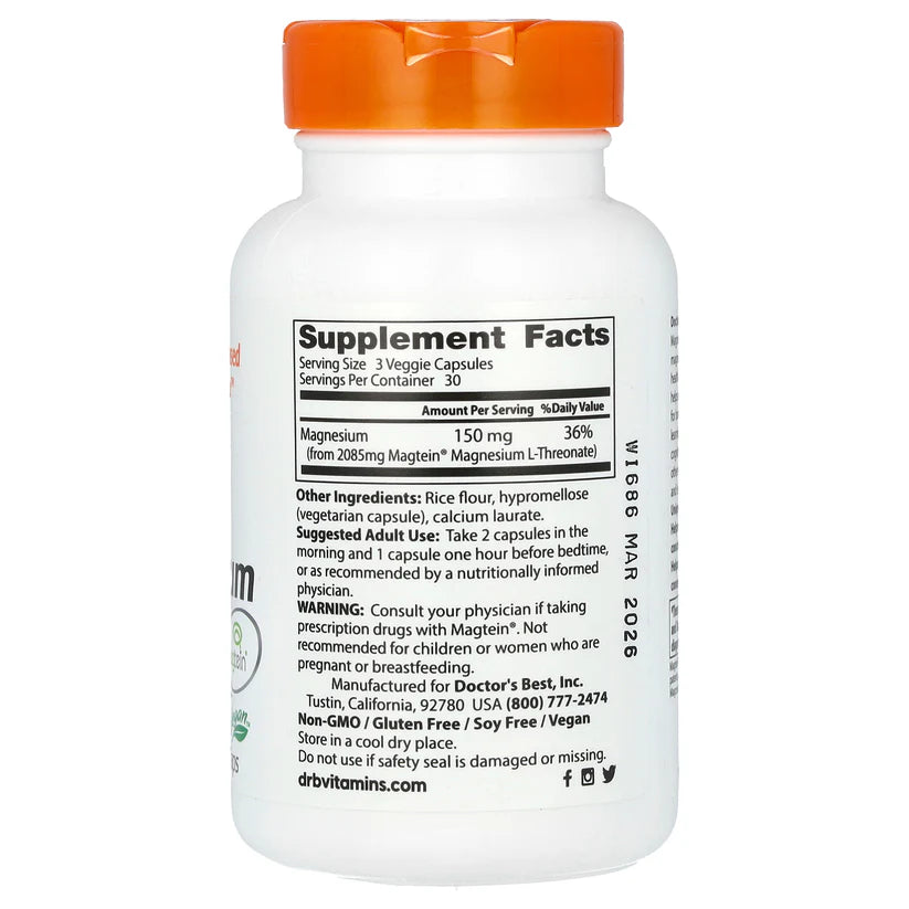 Image of Brain Magnesium with Magtein 90caps supplement facts