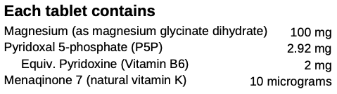 Image of Magnesium Plus 90 tablets ingredients