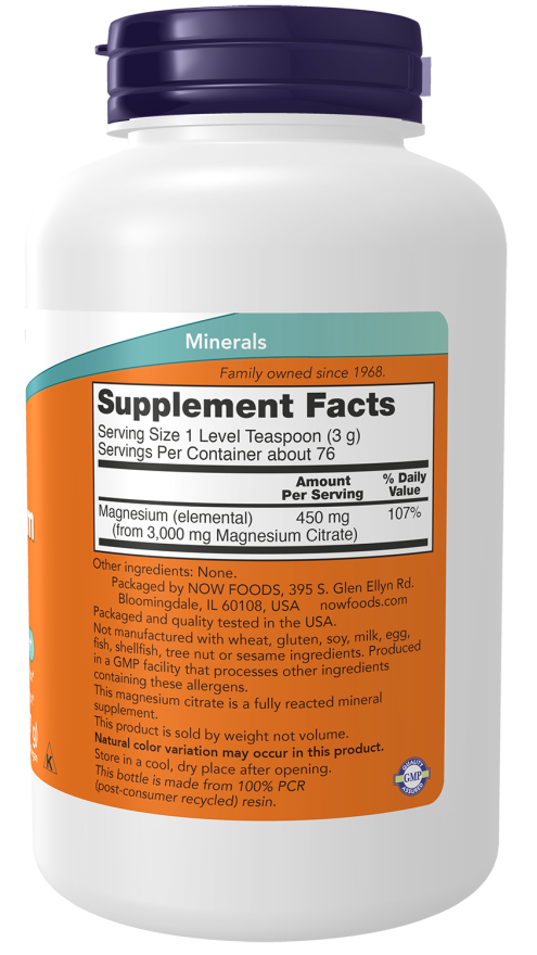 Image of Magnesium Citrate Pure Powder 227g supplement facts
