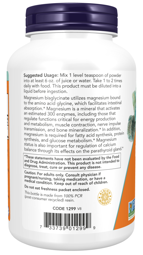 image of Magnesium Bisglycinate Powder 227g suggested usage