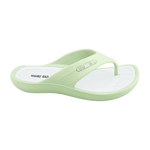 Walkable Beach Malibu women's jandal in pistachio green and white, side view
