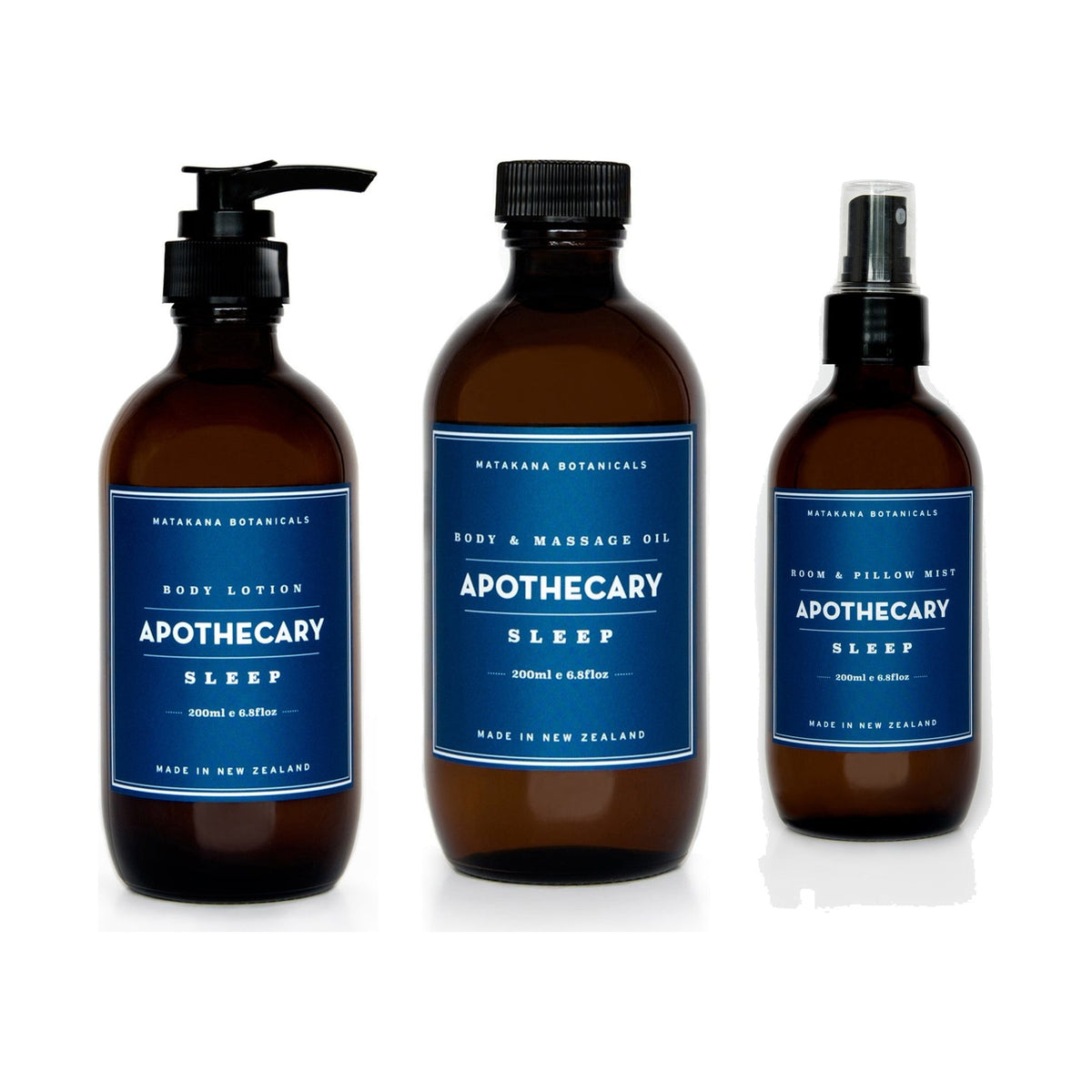 Matakana Botanicals Apothecary Sleep body lotion, body and massage oil and room and pillow mist together