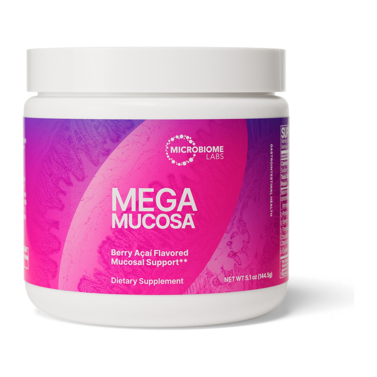 Microbiome Labs MegaMucosa Powder Berry Acai, front of pack