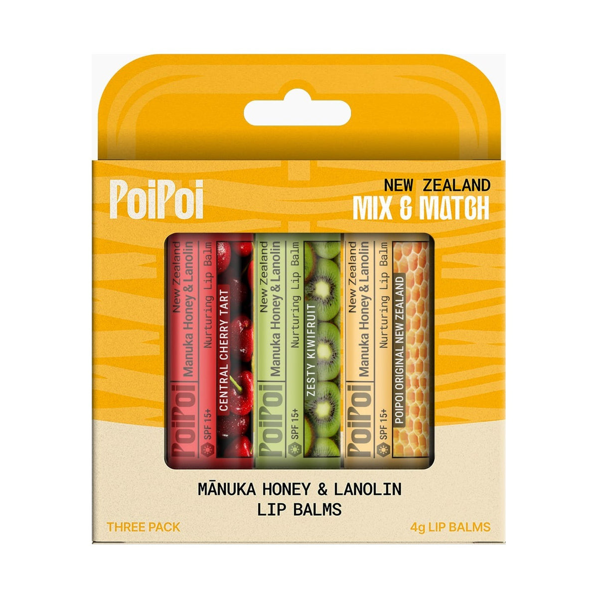 PoiPoi mix and match three pack of manuka honey and lanolin lip balm sticks