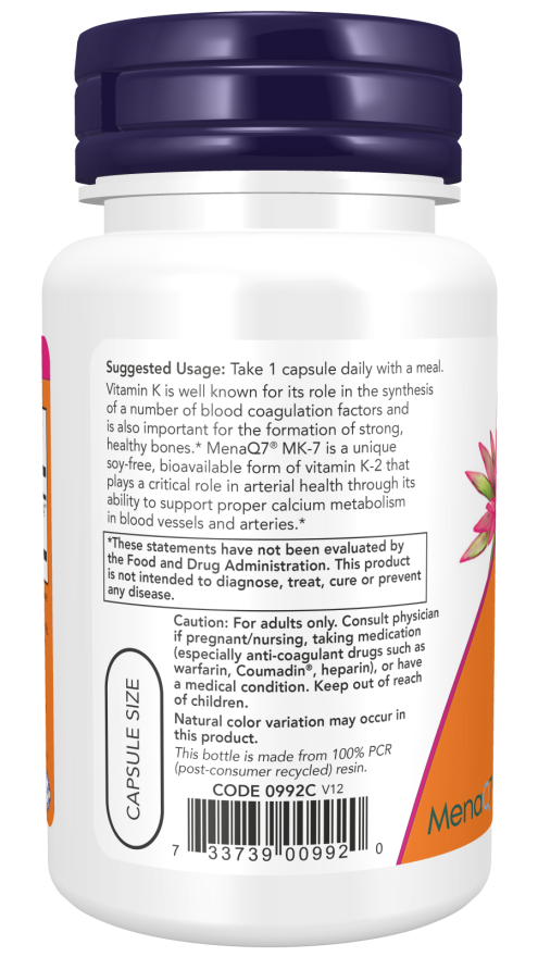 Image of Vitamin K2 MK-7 100mcg 60vcaps suggested usage