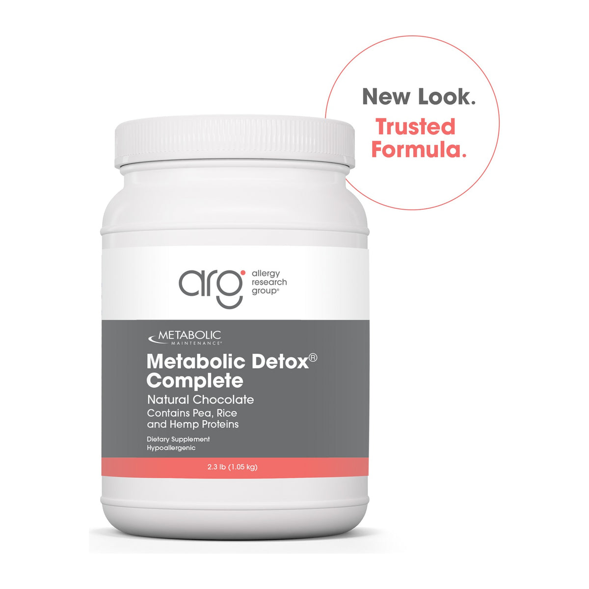 Metabolic Maintenance Metabolic Detox Complete Natural Chocolate Powder, front of the tub
