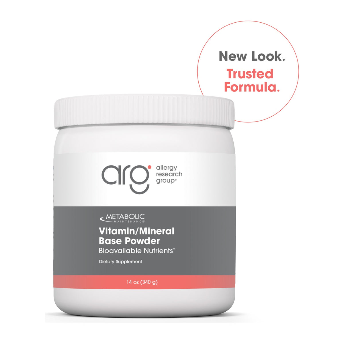 Metabolic Maintenance Vitamin/Mineral Bas Powder, front of the tub