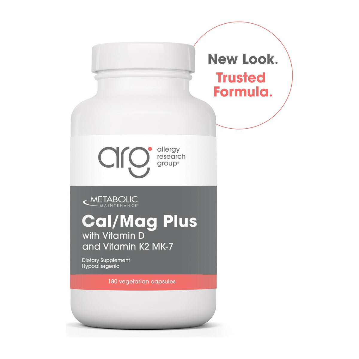 Metabolic Maintenance Cal/Mag Plus with Vitamin D and Vitamin K2 MK-7, front of the bottle