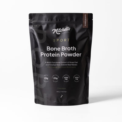 Bone Broth Protein Powder Sport - Chocolate 500g, Mitchells Nutrition, pack shot