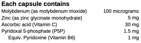 Image of Moly Zinc 60caps ingredients