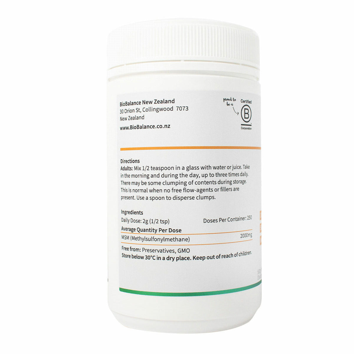 Image of MSM 500g powder directions