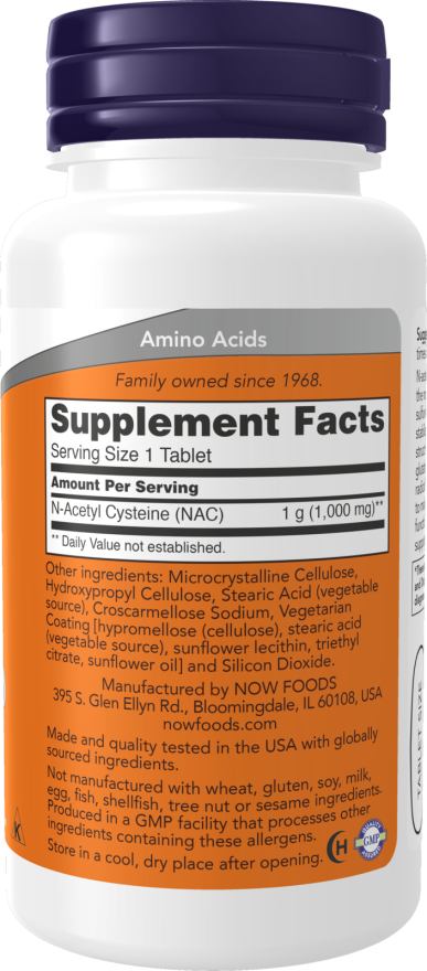 Image of NAC 1000mg 120tabs supplement facts