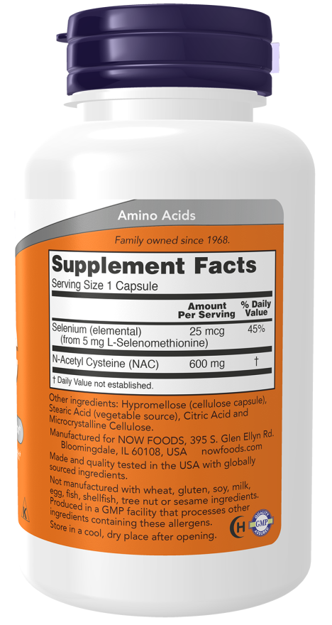 Image of NAC 600mg 100vcaps supplement facts