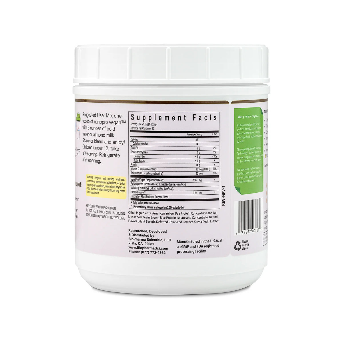 Image of Nanopro Vegan (Vanilla Toffee) Powder supplement facts
