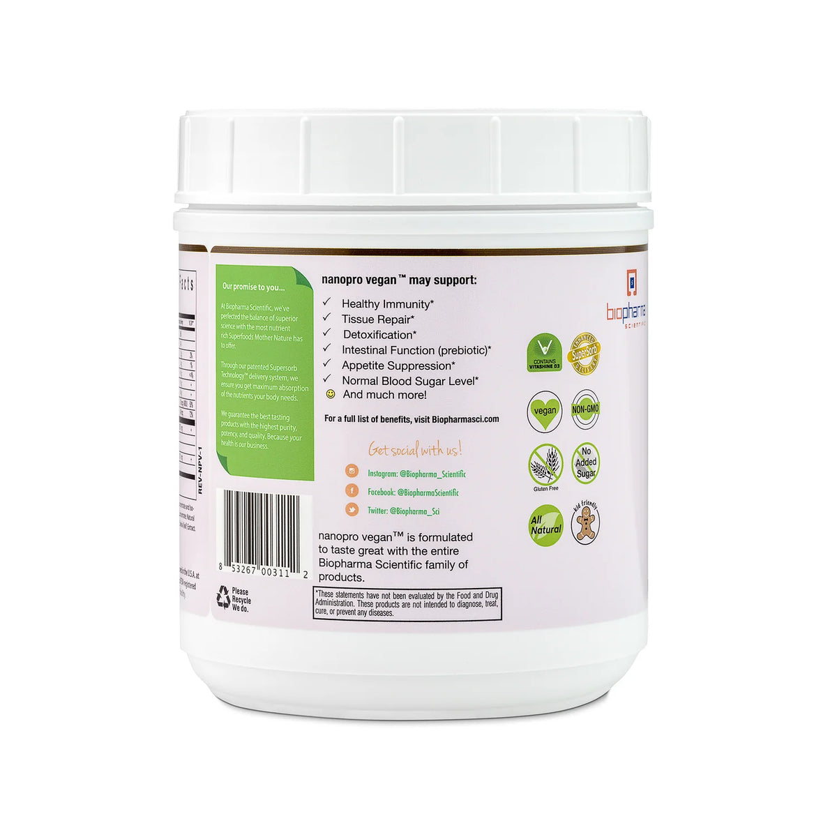 Image of Nanopro Vegan (Vanilla Toffee) Powder side of tub