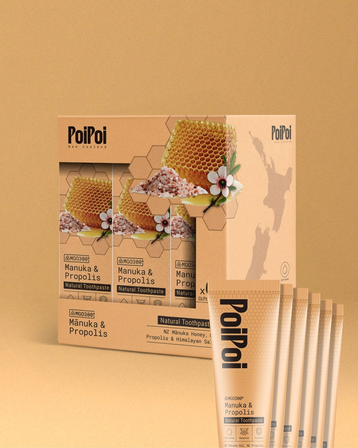 The six pack gift set of PoiPoi Mānuka & Propolis Natural Toothpaste