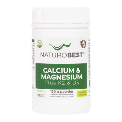 NaturoBest Calcium & Magnesium Plus K2 & D3, 150 g powder, front of pack