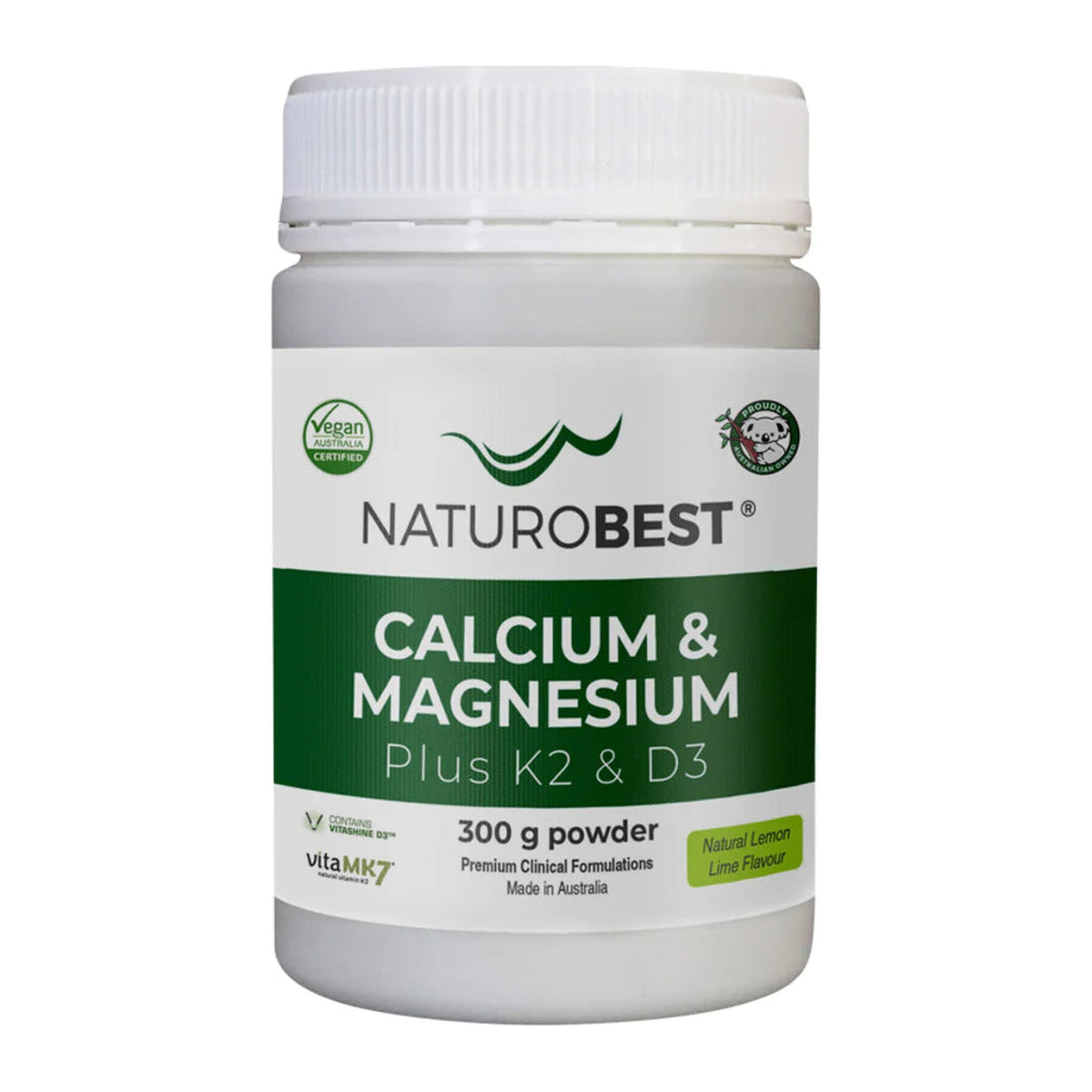 NaturoBest Calcium & Magnesium Plus K2 & D3, 300 g powder, front of pack