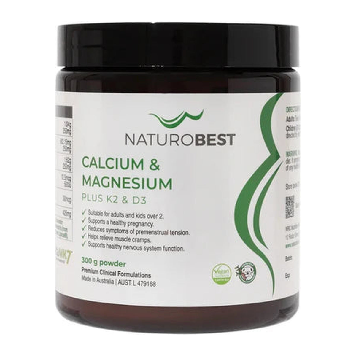 NaturoBest Calcium & Magnesium Plus K2 & D3, 300 g powder, front of pack