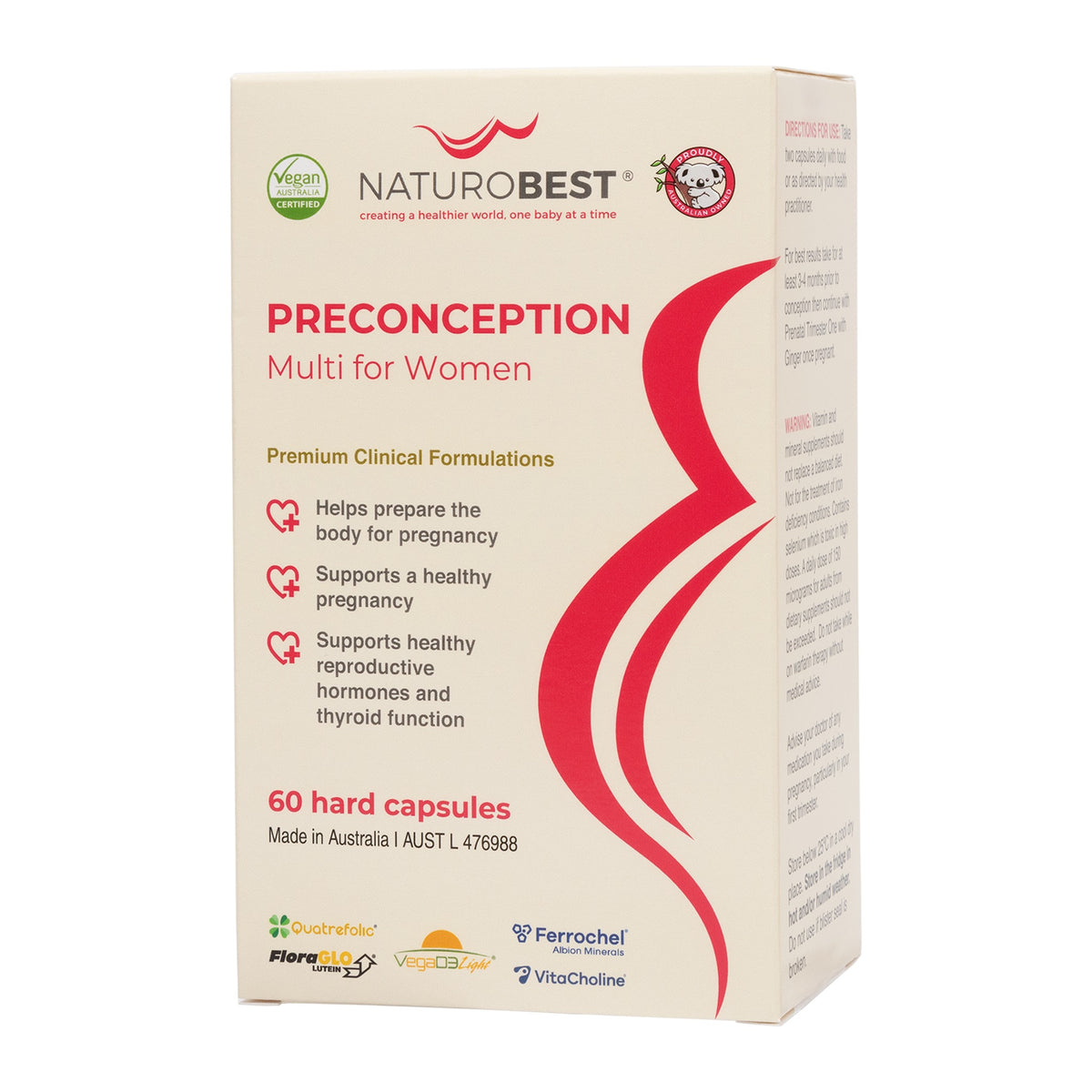NaturoBest Preconception Multi for Women, 60 capsules, front of pack