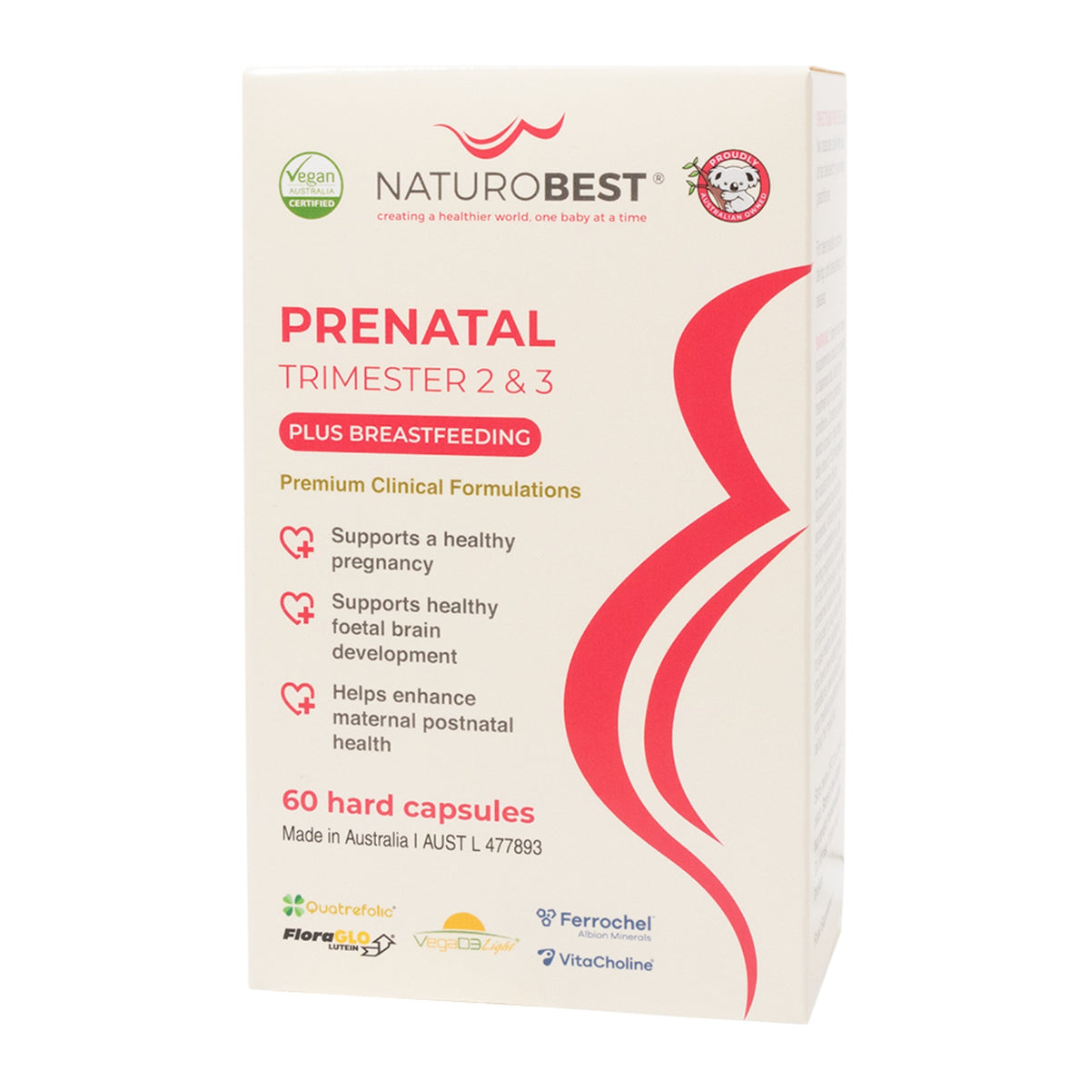 NaturoBest Prenatal Trimester 2 & 3 Plus Breastfeeding, 60 capsules, front of pack