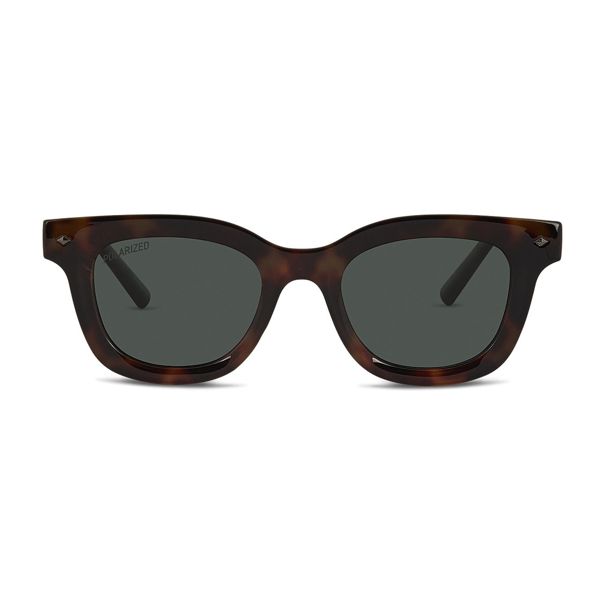 Wollumbin Nimbin sunglasses, coconut tortoiseshell frame with green polarised lens, front