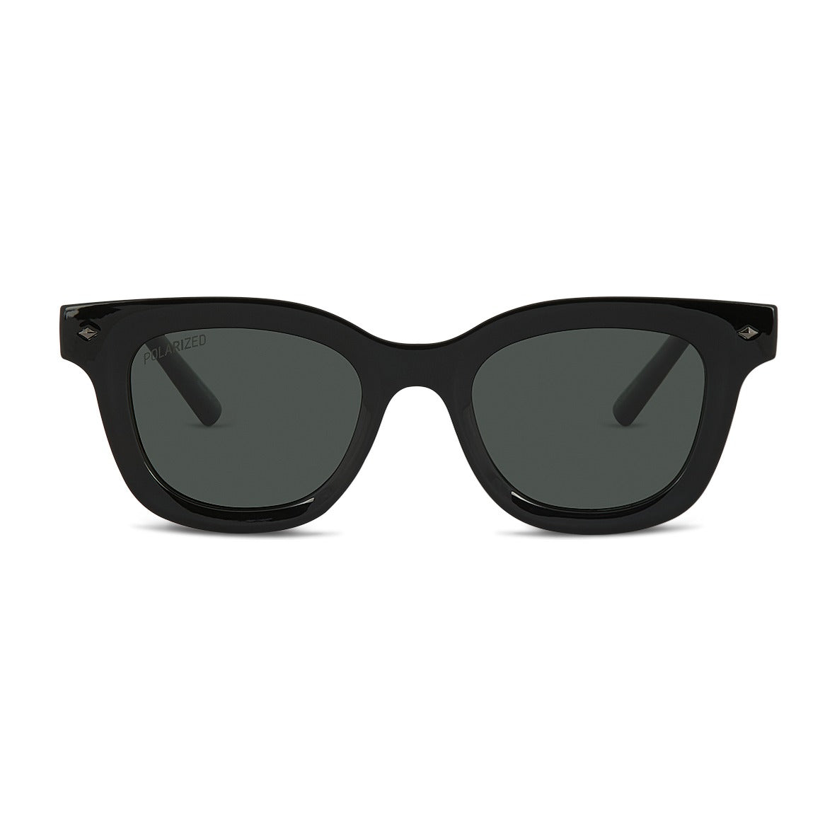 Wollumbin Nimbin sunglasses, black frame with green polarised lens, front