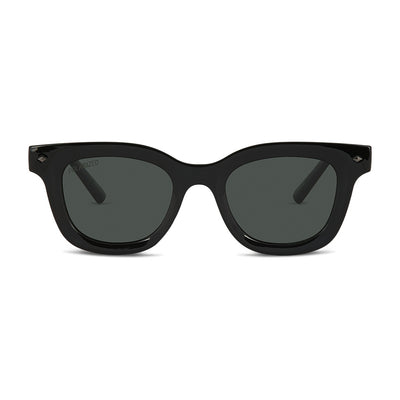Wollumbin Nimbin sunglasses, black frame with green polarised lens, front